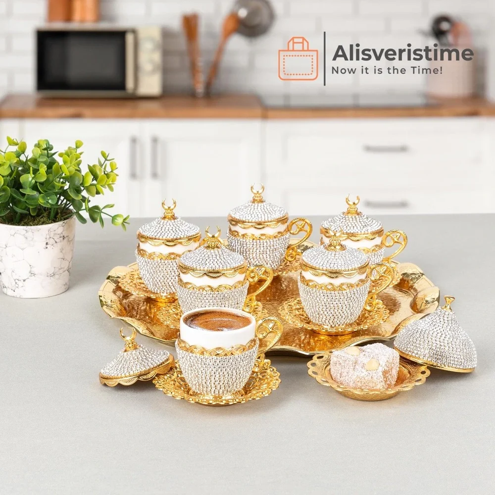 27 Pc Ottoman Turkish Greek Arabic Coffee Espresso Cup Saucer Crystal Set